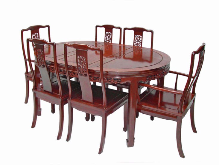 Carved Chinese rosewood dining table and chairs to seat 6 - colour 3 rosewood.  Available with a choice of colour and carving designs.